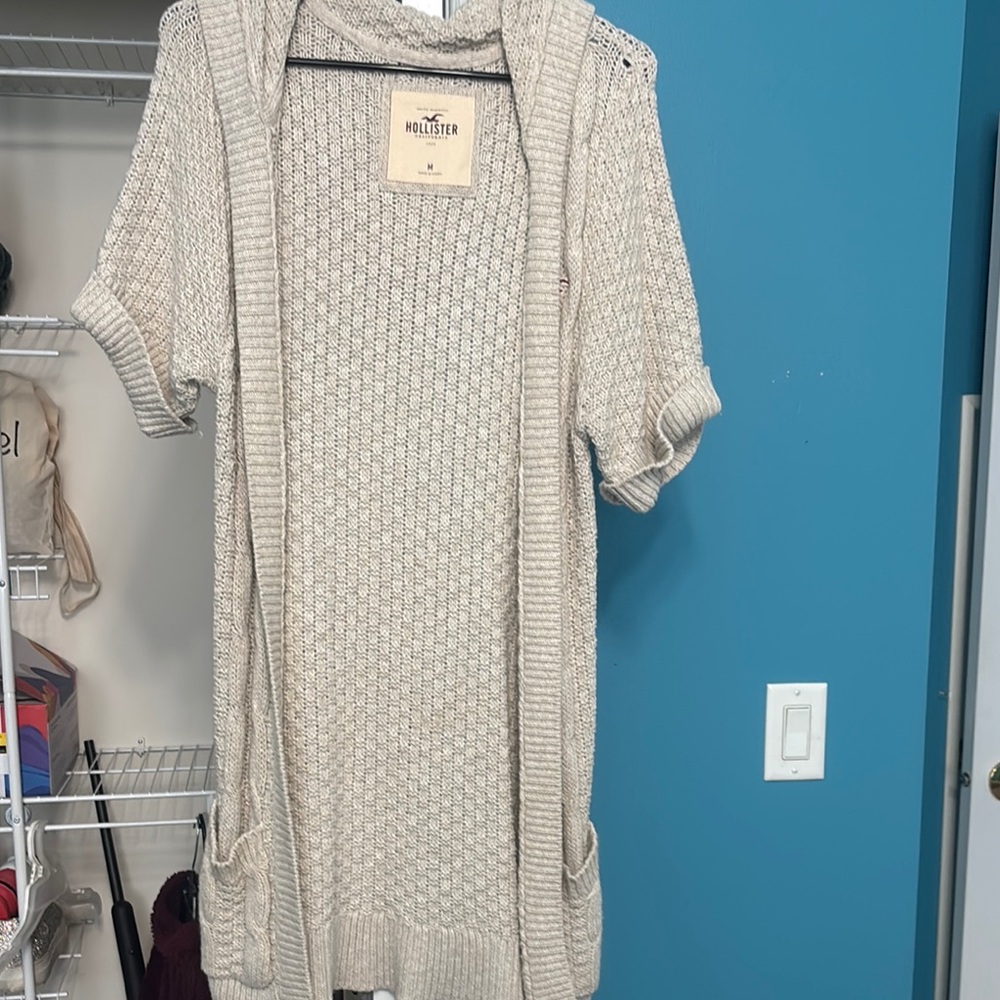 Hollister Cream Open-Knit Cardigan Sweater
